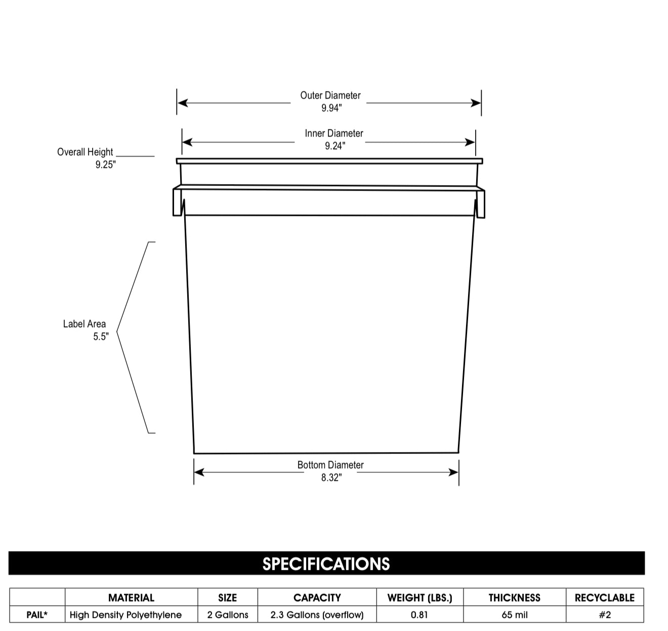 2 Gallon Mixing Pail with Lid (2GALPAIL)