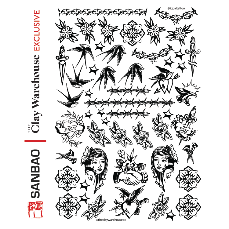 SanBao Underglaze Transfer - CW EXCLUSIVE - Traditional Tattoo Design (19" x 13")