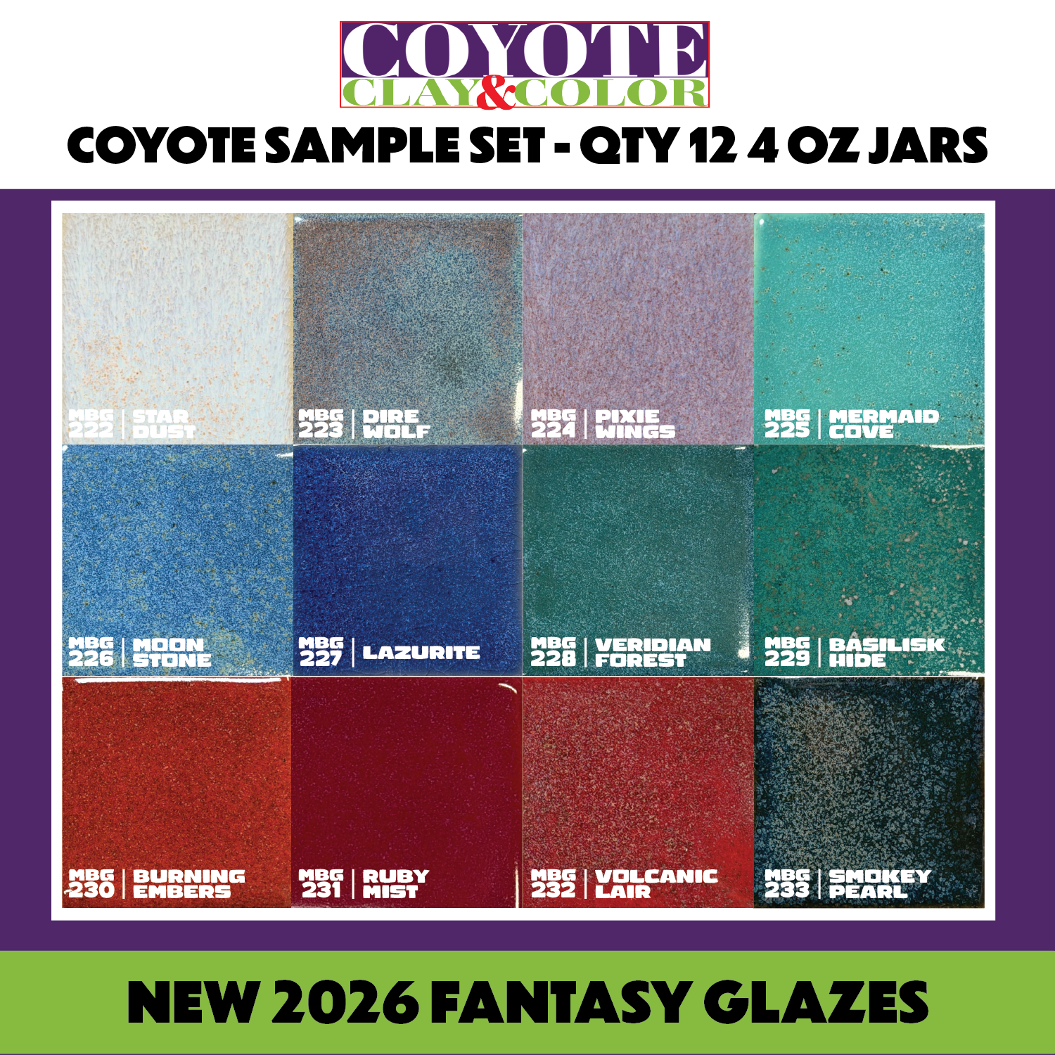 Coyote New Fantasy Glaze Sample Set - Qty 12 x 4 oz (SS2) – The