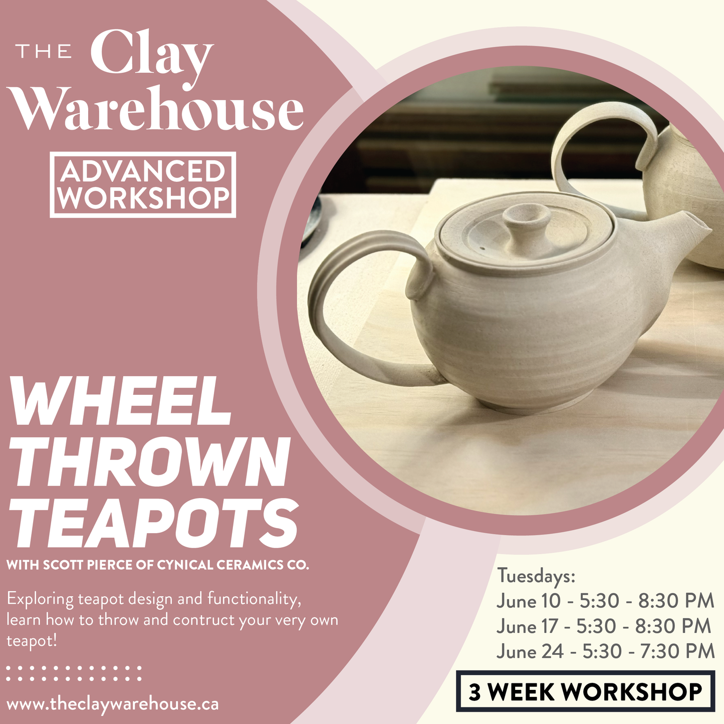 Wheel Thrown Teapots - 3-week Skill Building Workshop w/ Scott Pierce **Experience Required**
