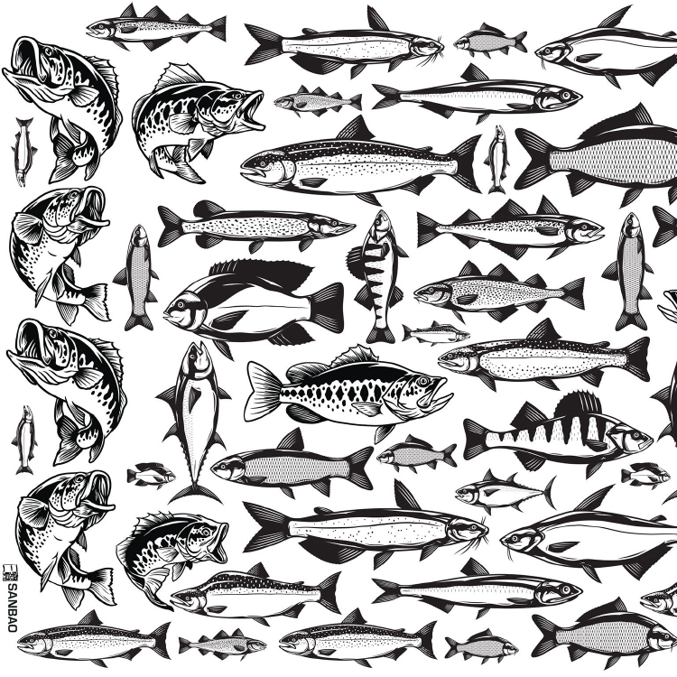 SanBao Underglaze Transfer - Lake Fish (19" x 13")