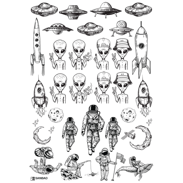 SanBao Underglaze Transfer - Space Man & Alien (19" x 13")