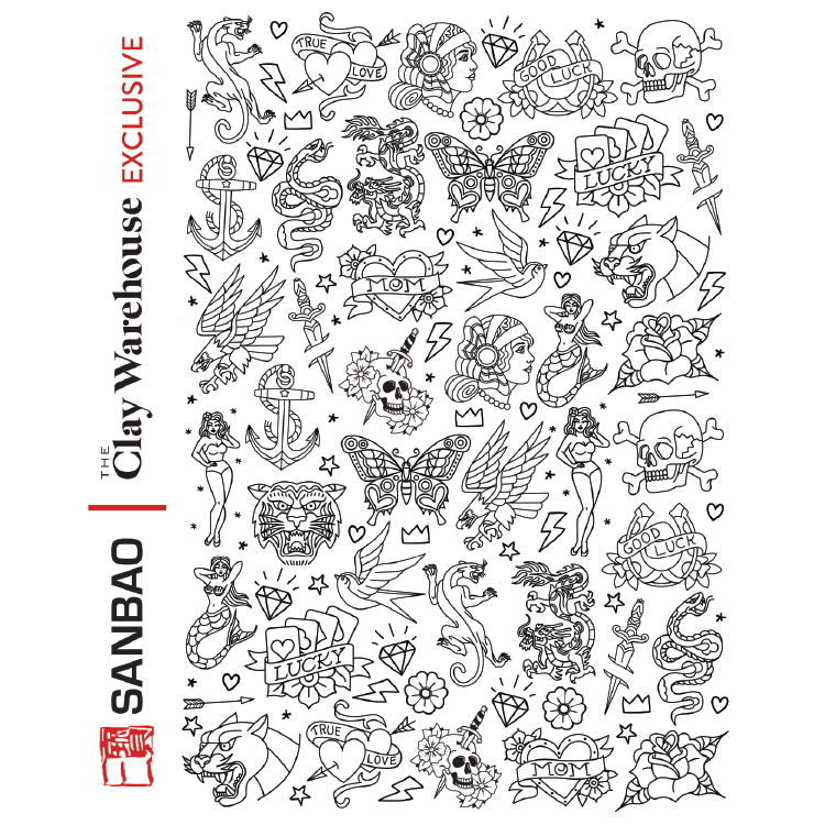 SanBao Underglaze Transfer - CW EXCLUSIVE - Trad Tattoo Flash (19" x 13")