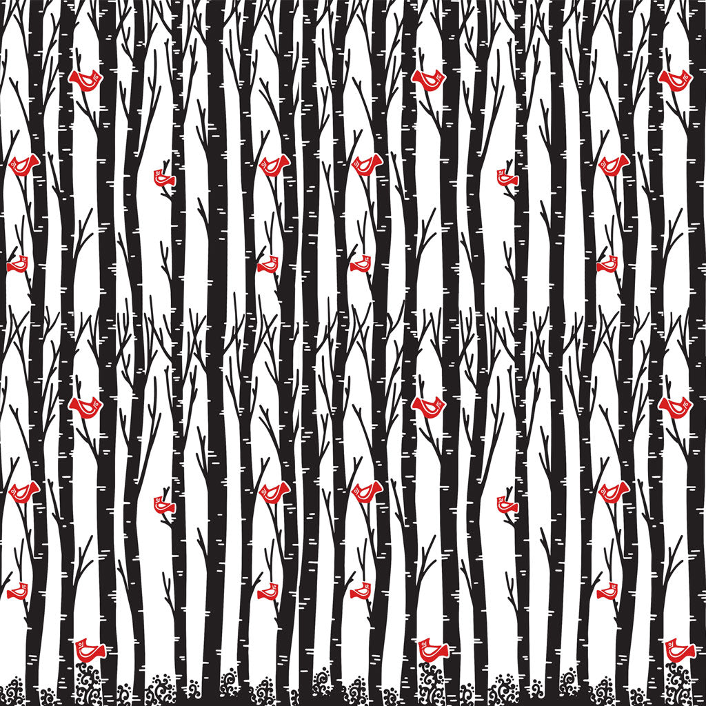 SanBao Underglaze Transfer - Birch & Cardinals (19" x 13")