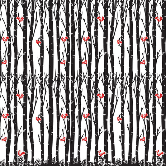 SanBao Underglaze Transfer - Birch & Cardinals (19" x 13")