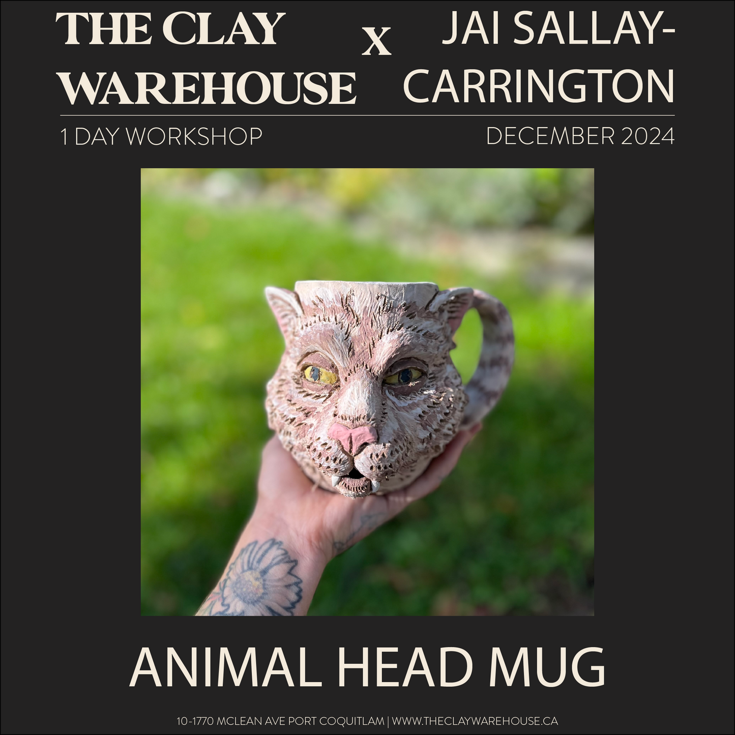 *SPECIAL WORKSHOP* Animal Head Mugs w/ Jai Sallay-Carrington - One Day Sculpting Workshop