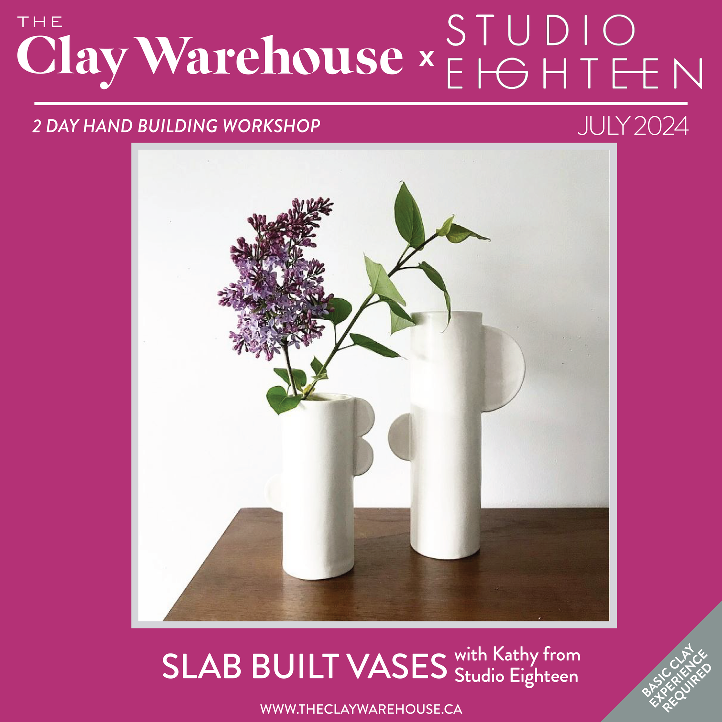 SPECIAL WORKSHOP*  Slab Built Vases w/ Kathy of Studio Eighteen Ceramics (TWO DAY WORKSHOP)