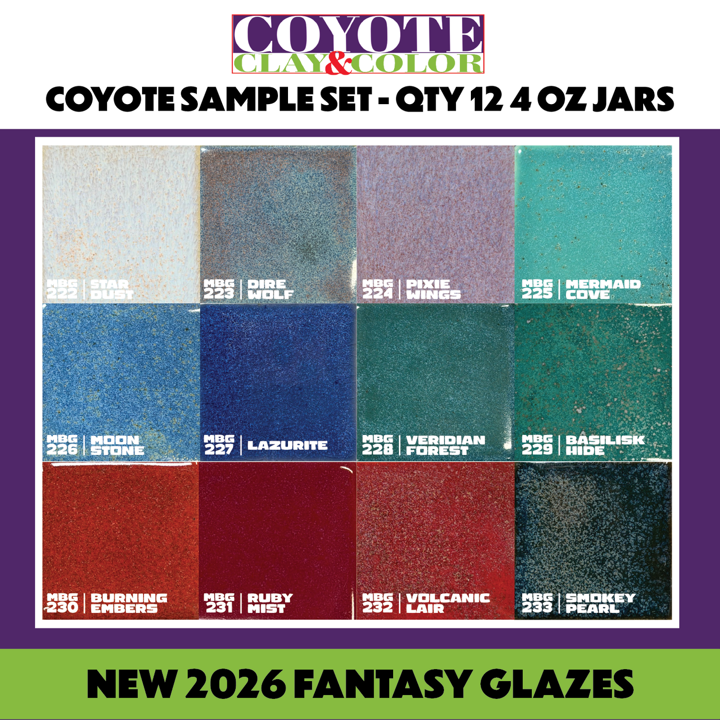 Coyote New Fantasy Glaze Sample Set - Qty 12 x 4 oz (SS2)