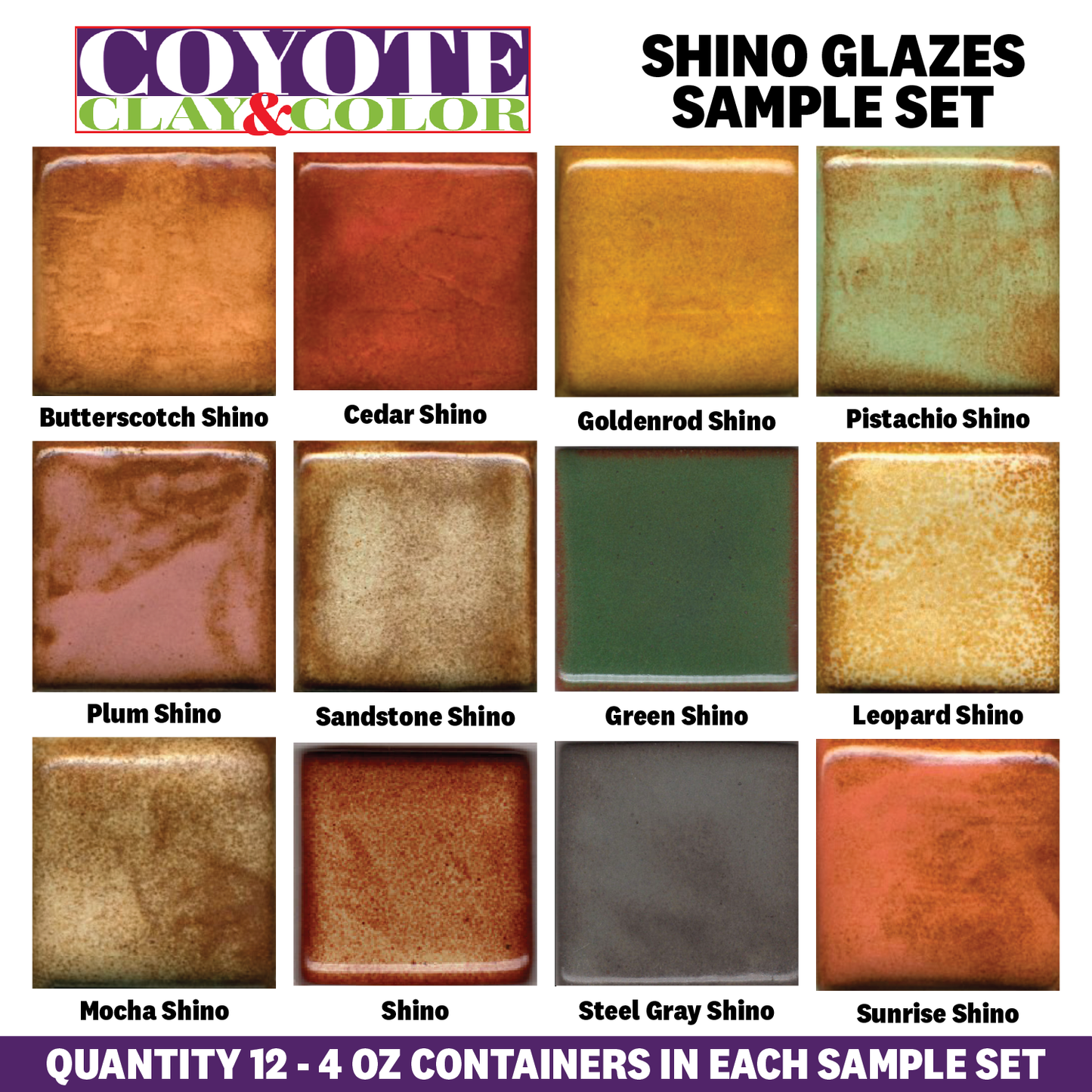 Coyote Shino Glaze Sample Set - Qty 12 x 4 oz (SS6)