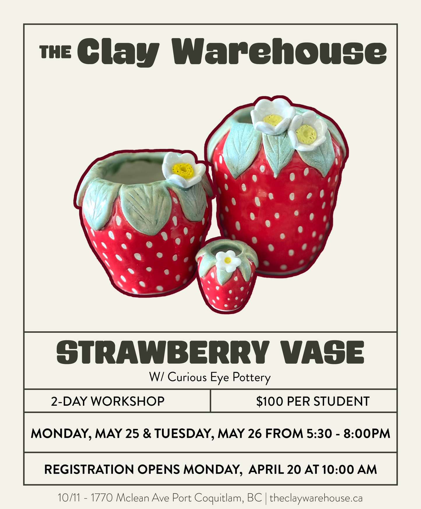 *SPECIAL WORKSHOP* Coil Built Strawberry Vase w/ Curious Eye Pottery