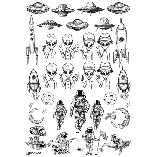 SanBao Underglaze Transfer - Space Man & Alien (19" x 13")